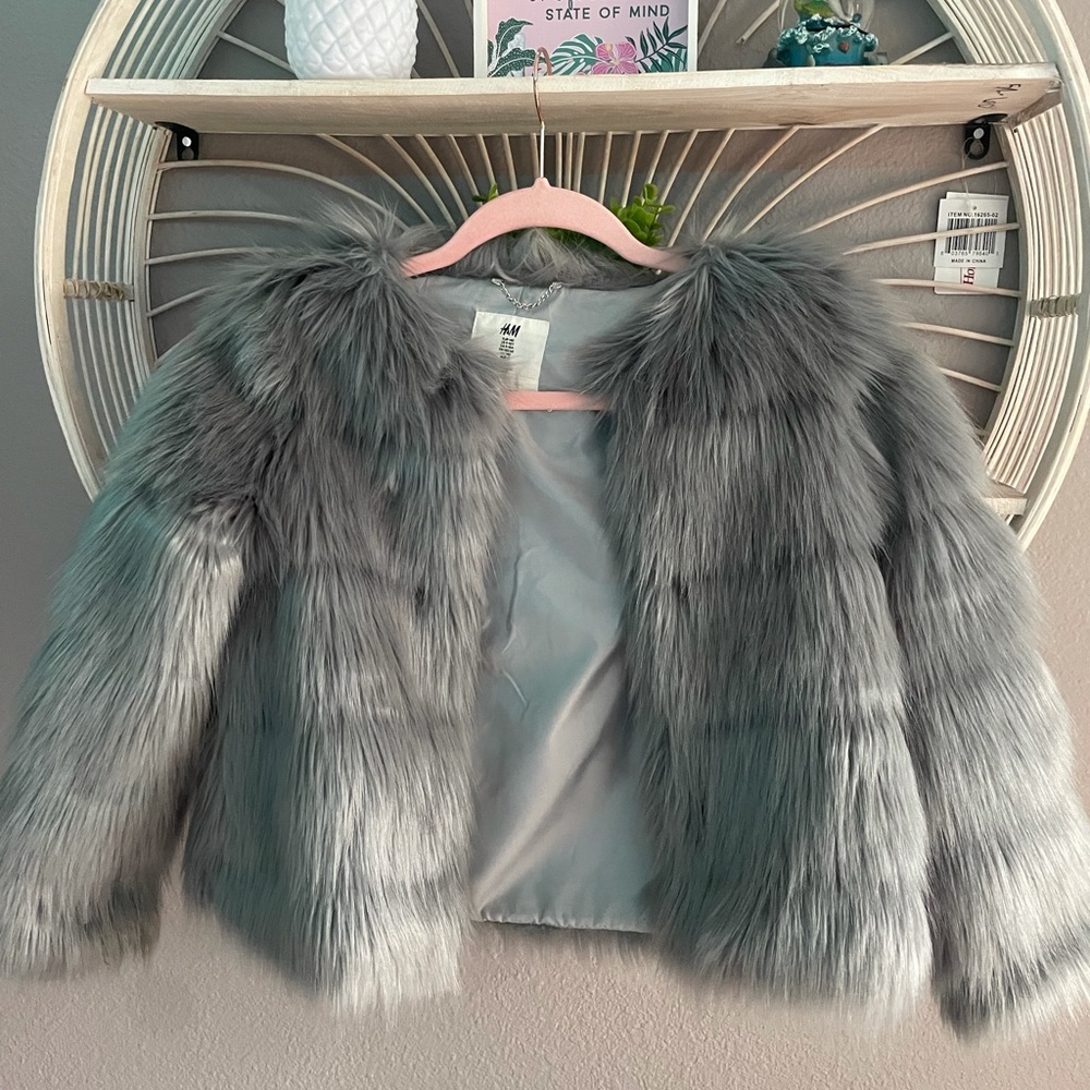 H&M girls faux fur coat